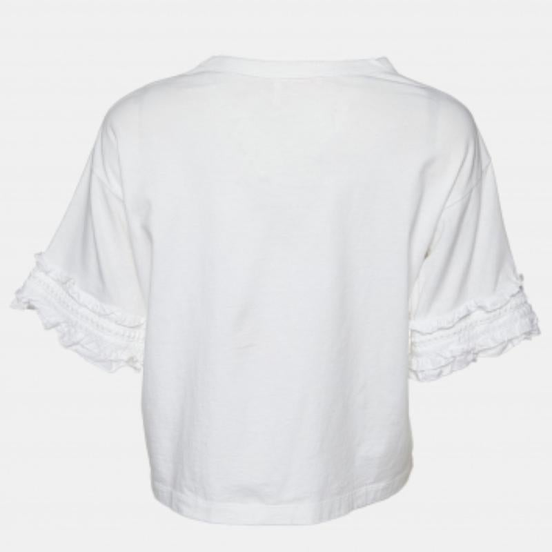 Donna See by Chloe - Maglietta in cotone bianco con dettaglio manica arricciata M. T. I. in vendita