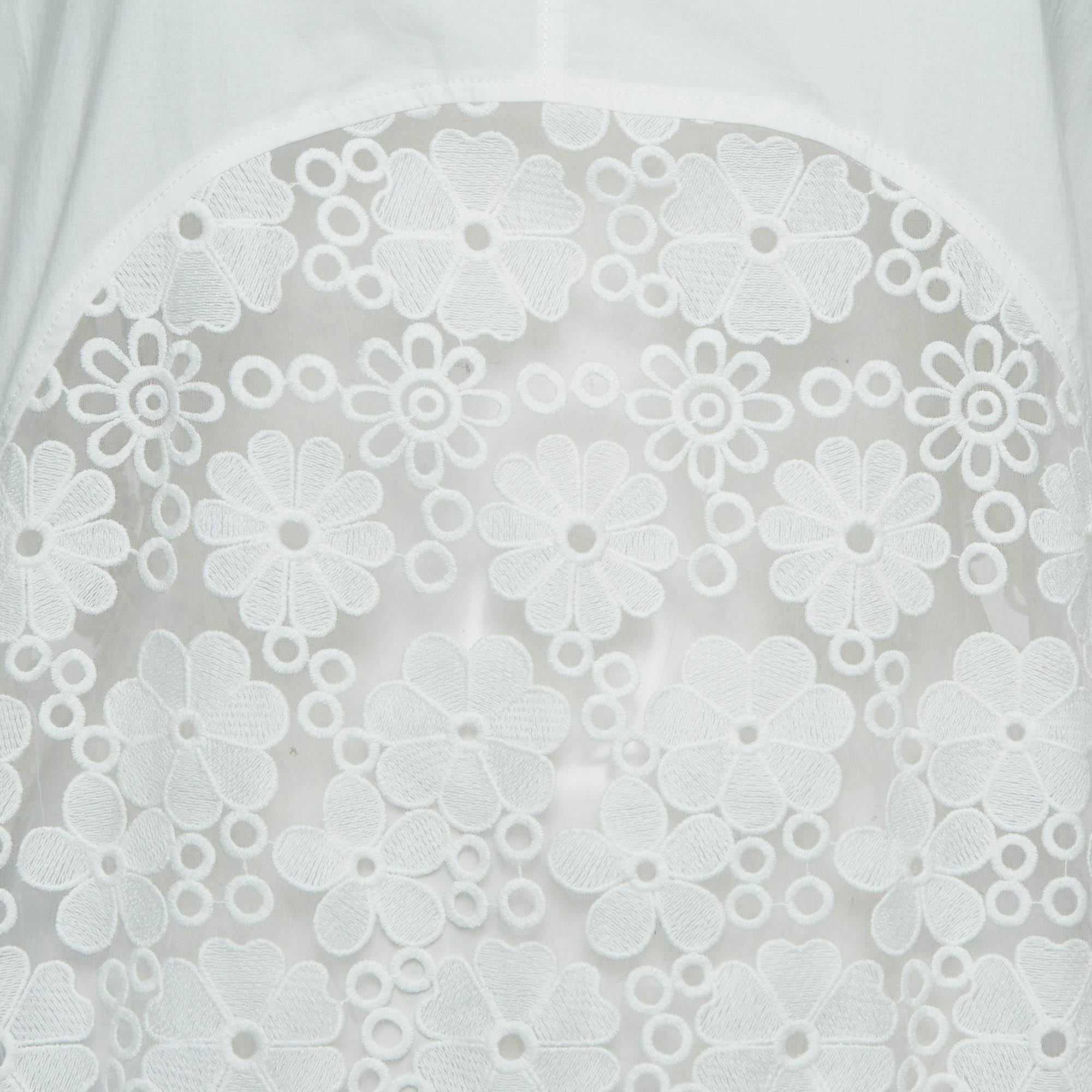 Gray See by Chloé White Floral Embroidered Cotton and Nylon Sheer Short Dress M For Sale