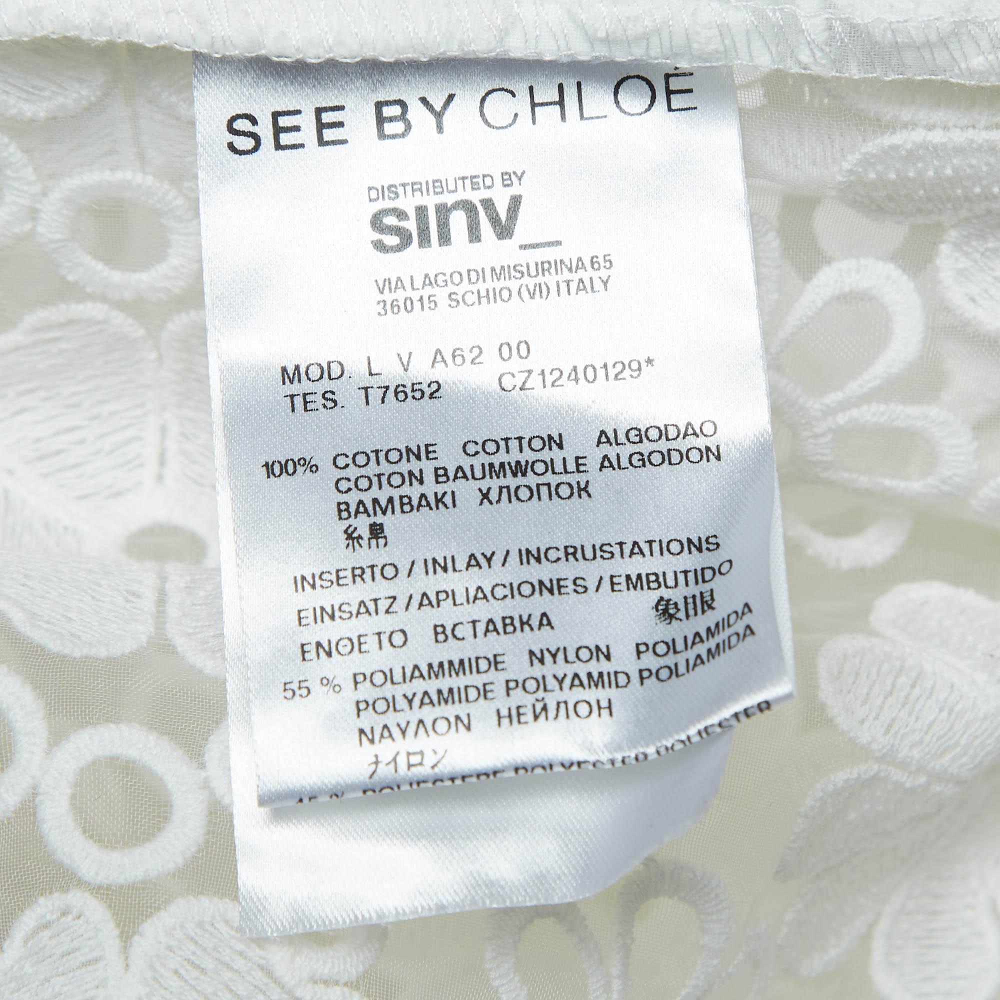 Women's See by Chloé White Floral Embroidered Cotton and Nylon Sheer Short Dress M For Sale