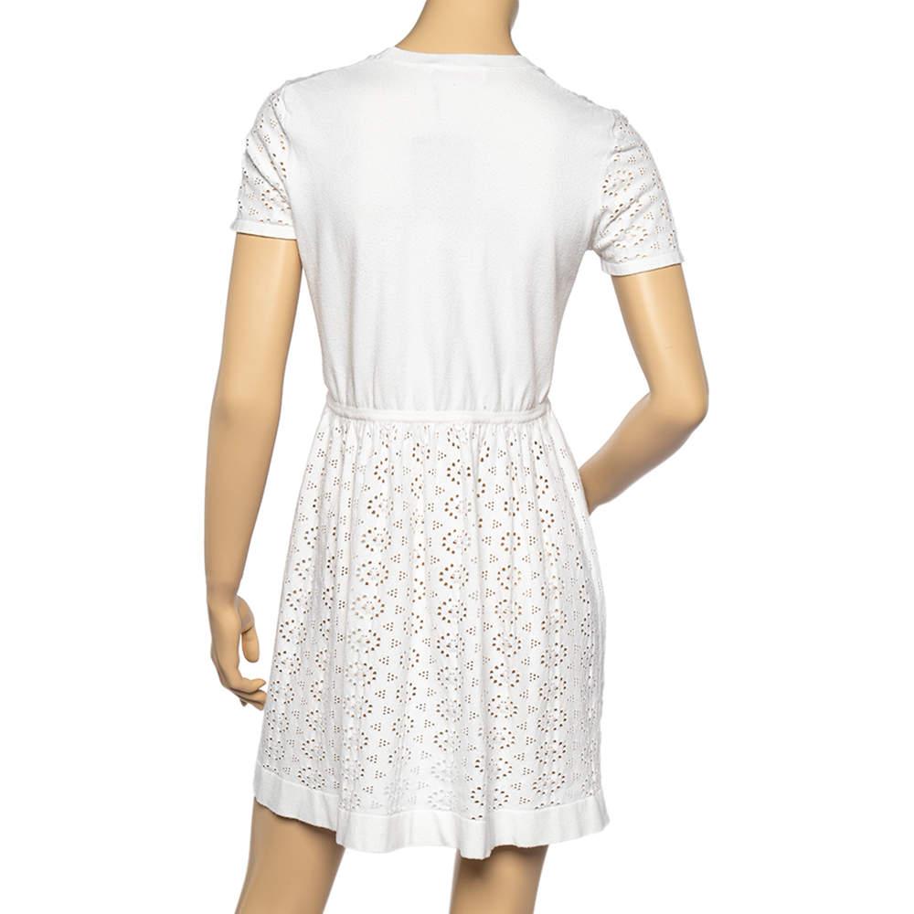Gray See by Chloe White Perforated Knit Flared Dress L