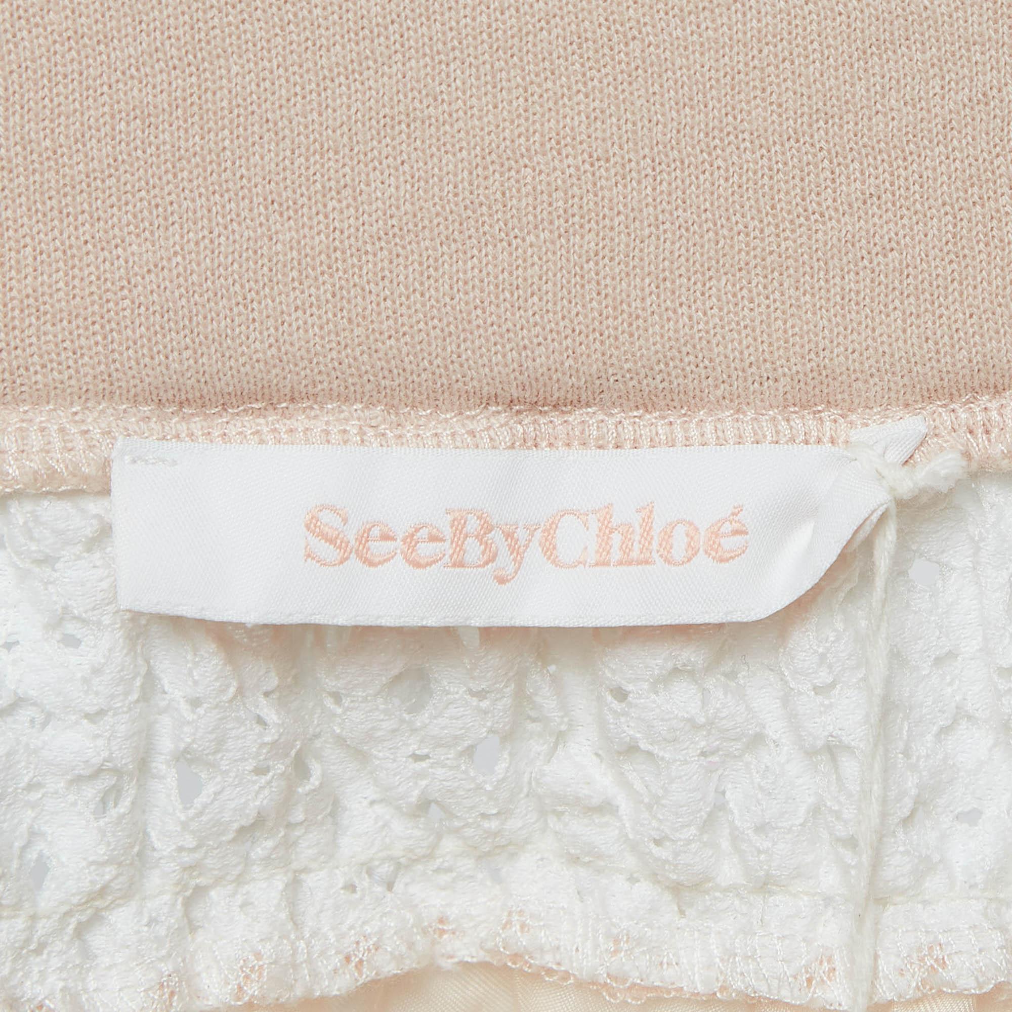 See by Chloe White/Pink Eyelet Lace Short Skirt S In Good Condition For Sale In Dubai, Al Qouz 2