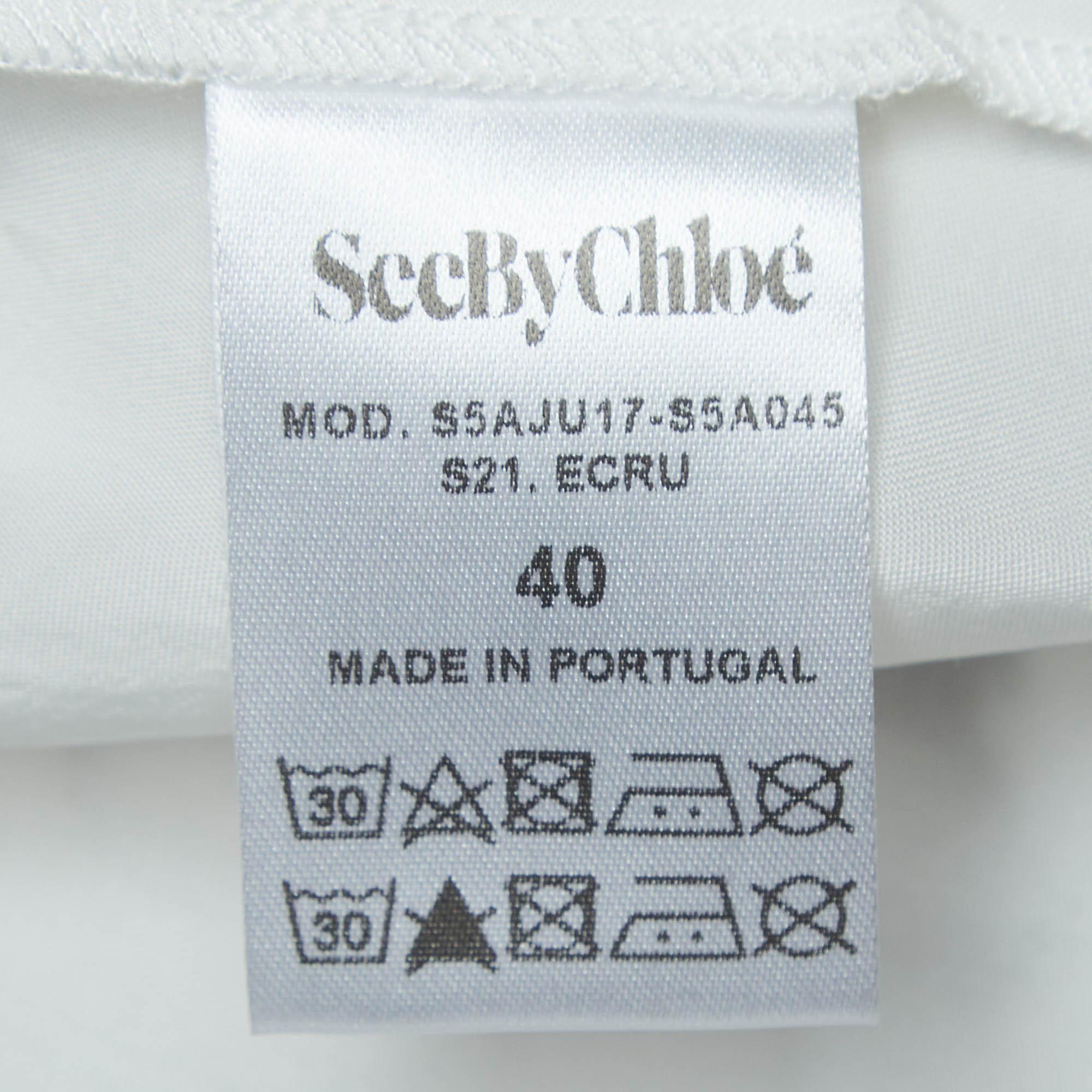 See by Chloe White Printed Chiffon Tiered Midi Skirt M In Excellent Condition For Sale In Dubai, Al Qouz 2