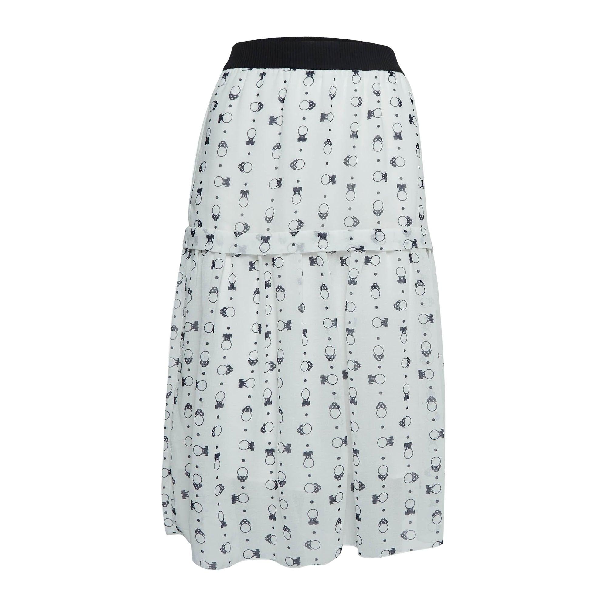 See By Chloe Gonna midi a pieghe in chiffon stampato bianco M.