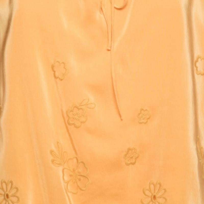 See by Chloe Gelbes ärmelloses Top aus Crêpe de Chine mit Blumenstickerei M Damen im Angebot