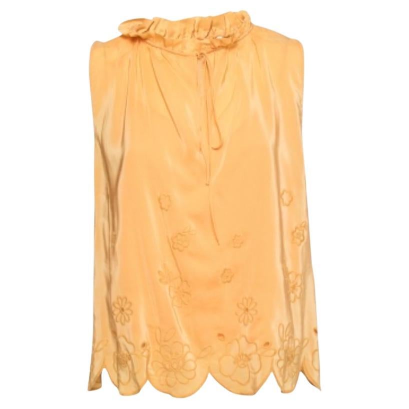 See by Chloe Gelbes ärmelloses Top aus Crêpe de Chine mit Blumenstickerei M im Angebot