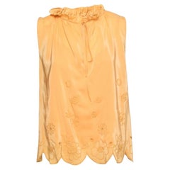 See by Chloe Gelbes ärmelloses Top aus Crêpe de Chine mit Blumenstickerei M