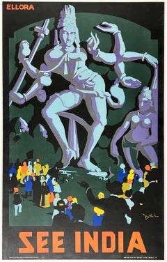 SEE INDIA - ELLORA Authentic Original Vintage Indian Travel Tourism Poster 1930
