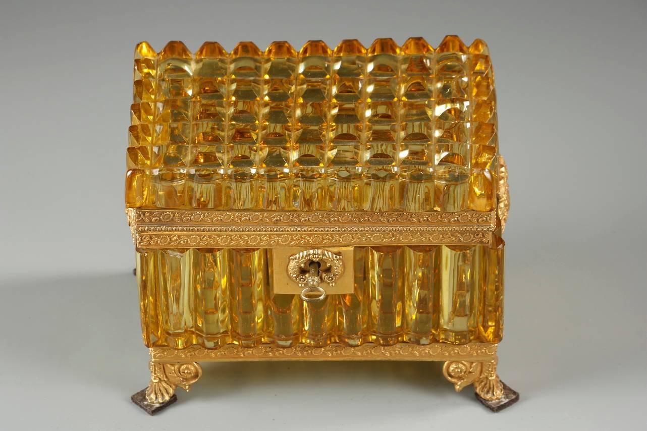Charles X yellow cut-crystal box with molded 