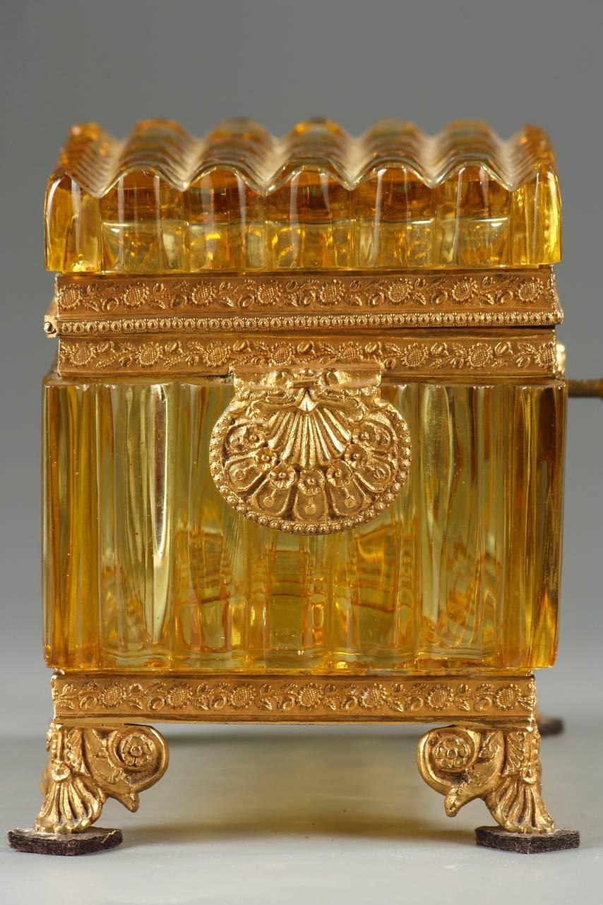 Charles X See larger image Early 19th Century French Cut Crystal Box in Rare Amber Color For Sale