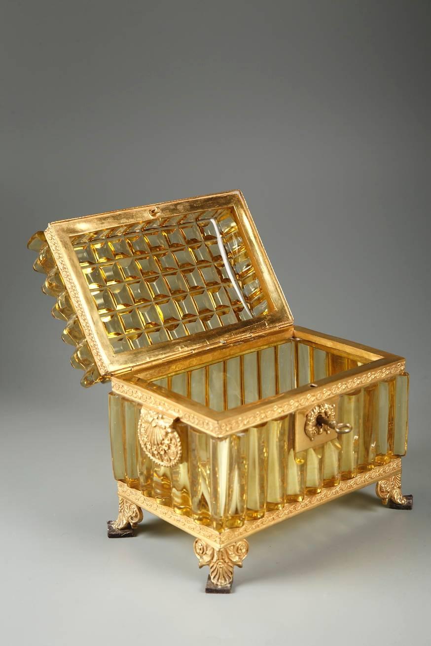 See larger image Early 19th Century French Cut Crystal Box in Rare Amber Color For Sale 1