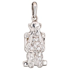See No Evil Monkey Charm Diamond Vintage 18k White Gold Pendant Fine Jewelry