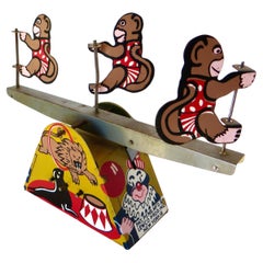 "See Saw Circus Monkeys" American Tin Wind-Up Toy Circa 1950