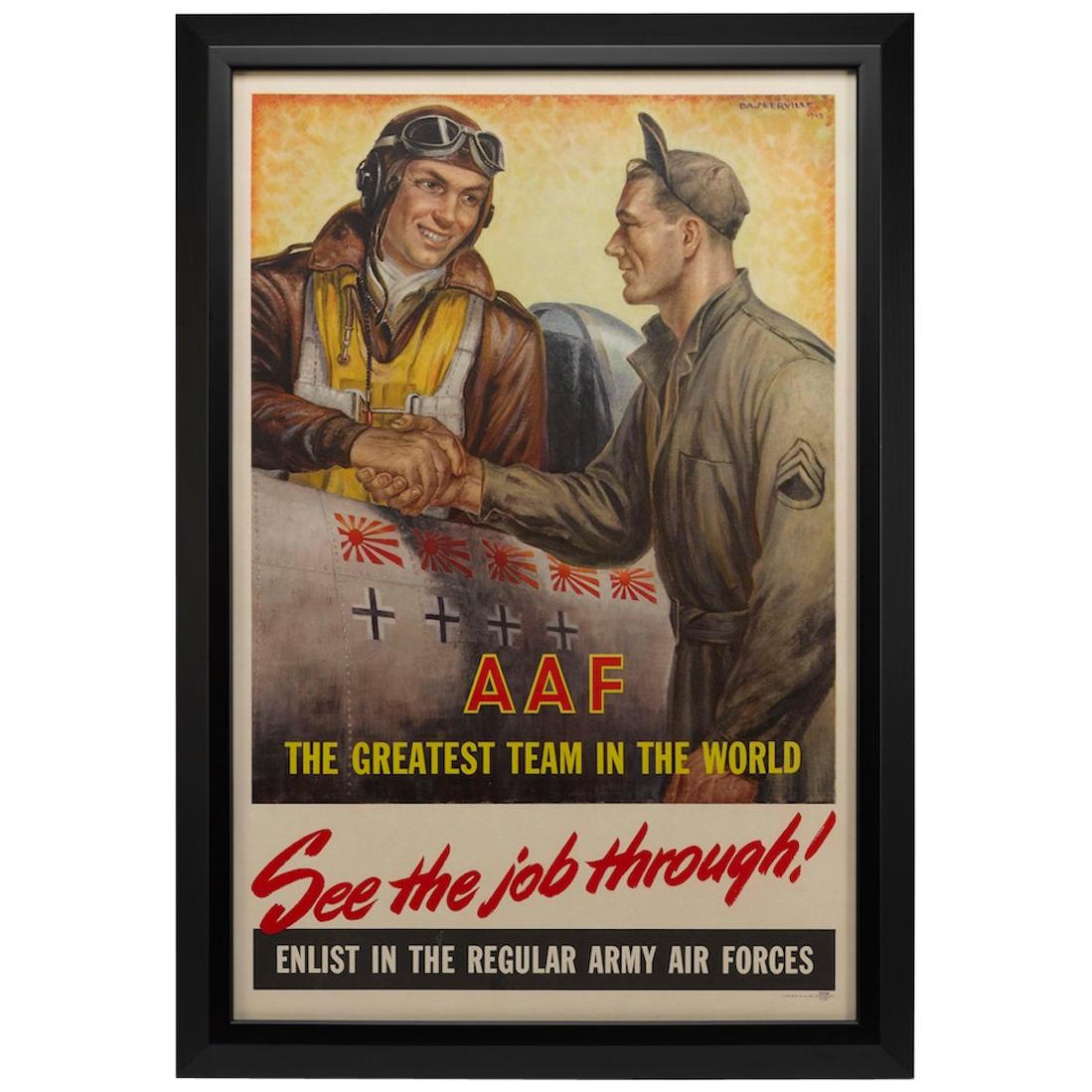 Affiche des forces aériennes de l'armée de terre:: "See the Job Through" par Baskerville:: affiche de la Seconde Guerre mondiale:: 1945
