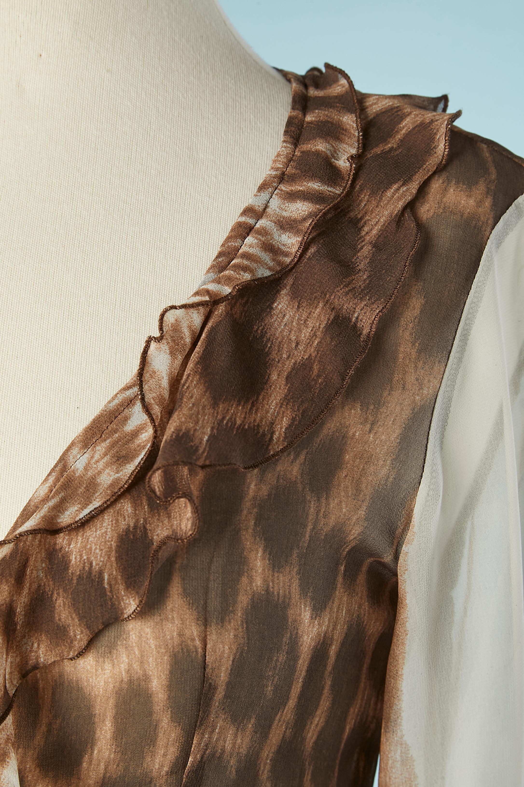Beige See-through animal printed top with suede laced middle front  Just Cavalli  For Sale