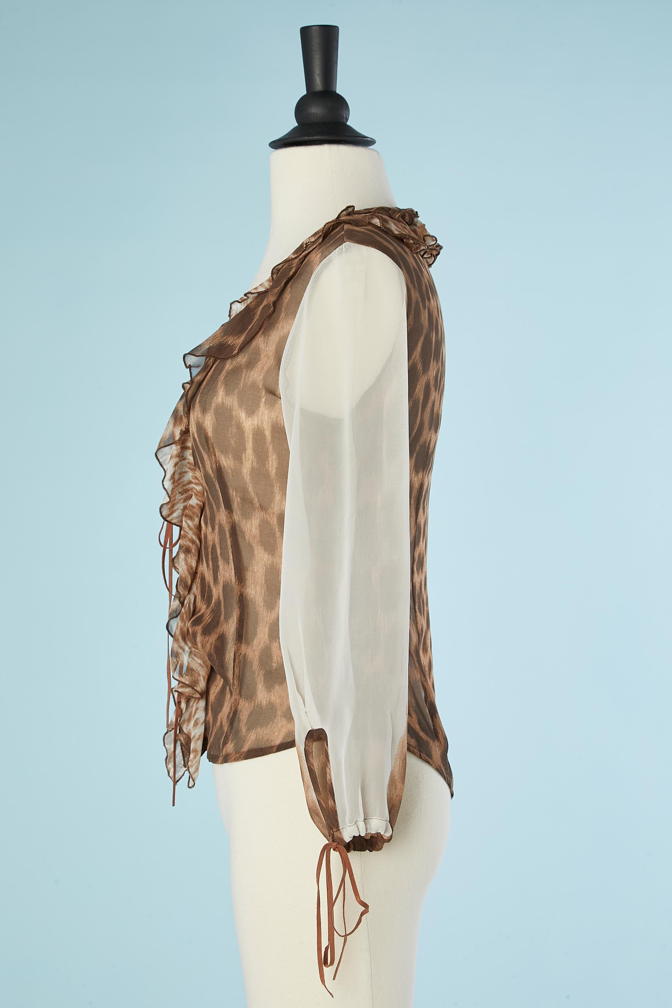 See-through animal printed top with suede laced middle front  Just Cavalli  In Excellent Condition For Sale In Saint-Ouen-Sur-Seine, FR