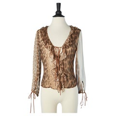 See-through animal printed top with suede laced middle front  Just Cavalli 