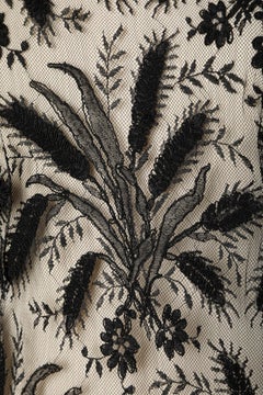 See-through black embroidered tulle with wheat head pattern