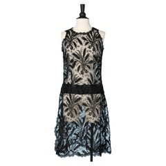 See-through black embroidered tulle with wheat head pattern