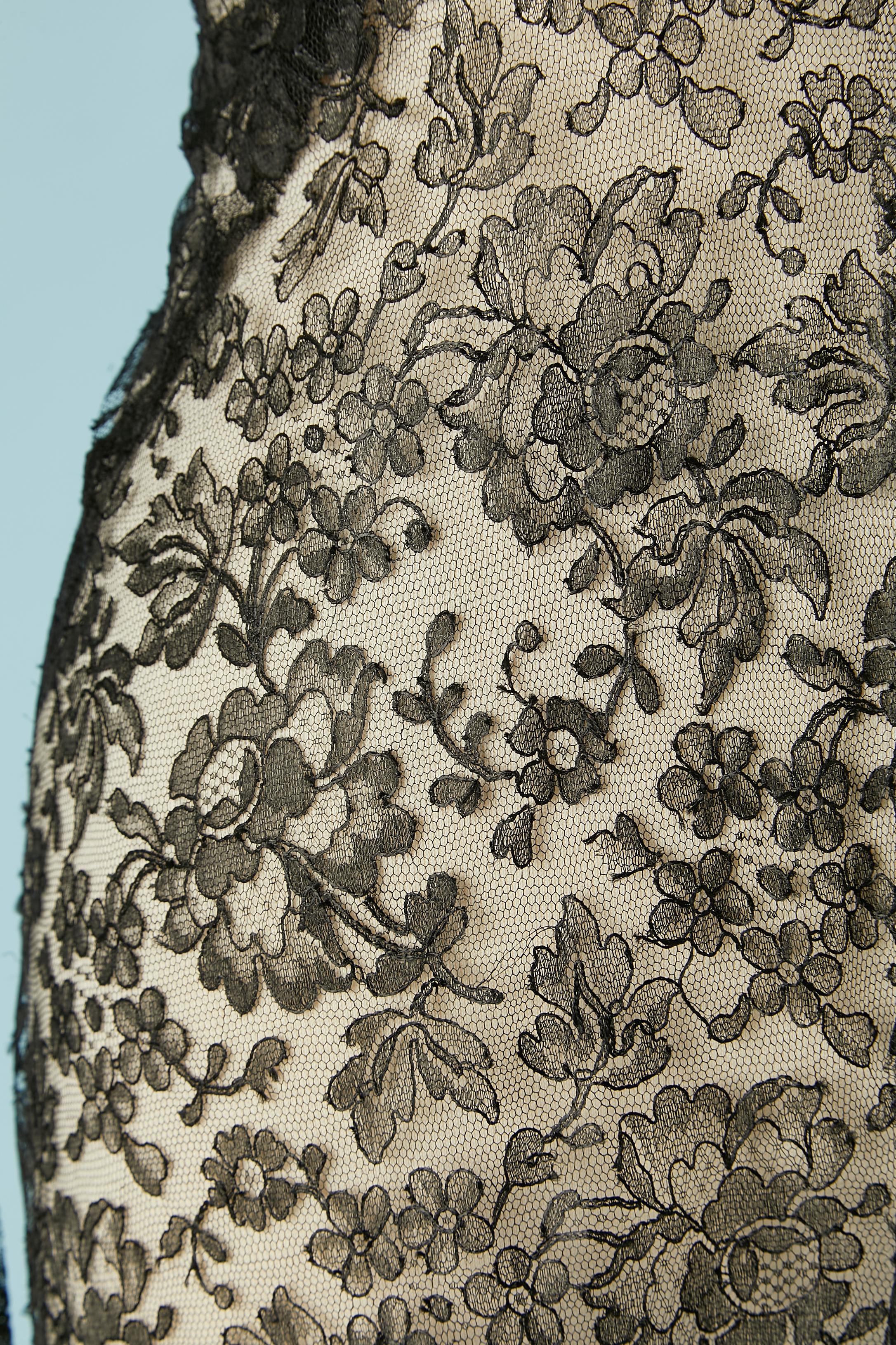 Women's See-through black lace evening dress with blue sequin embellishement Circa 1930' For Sale