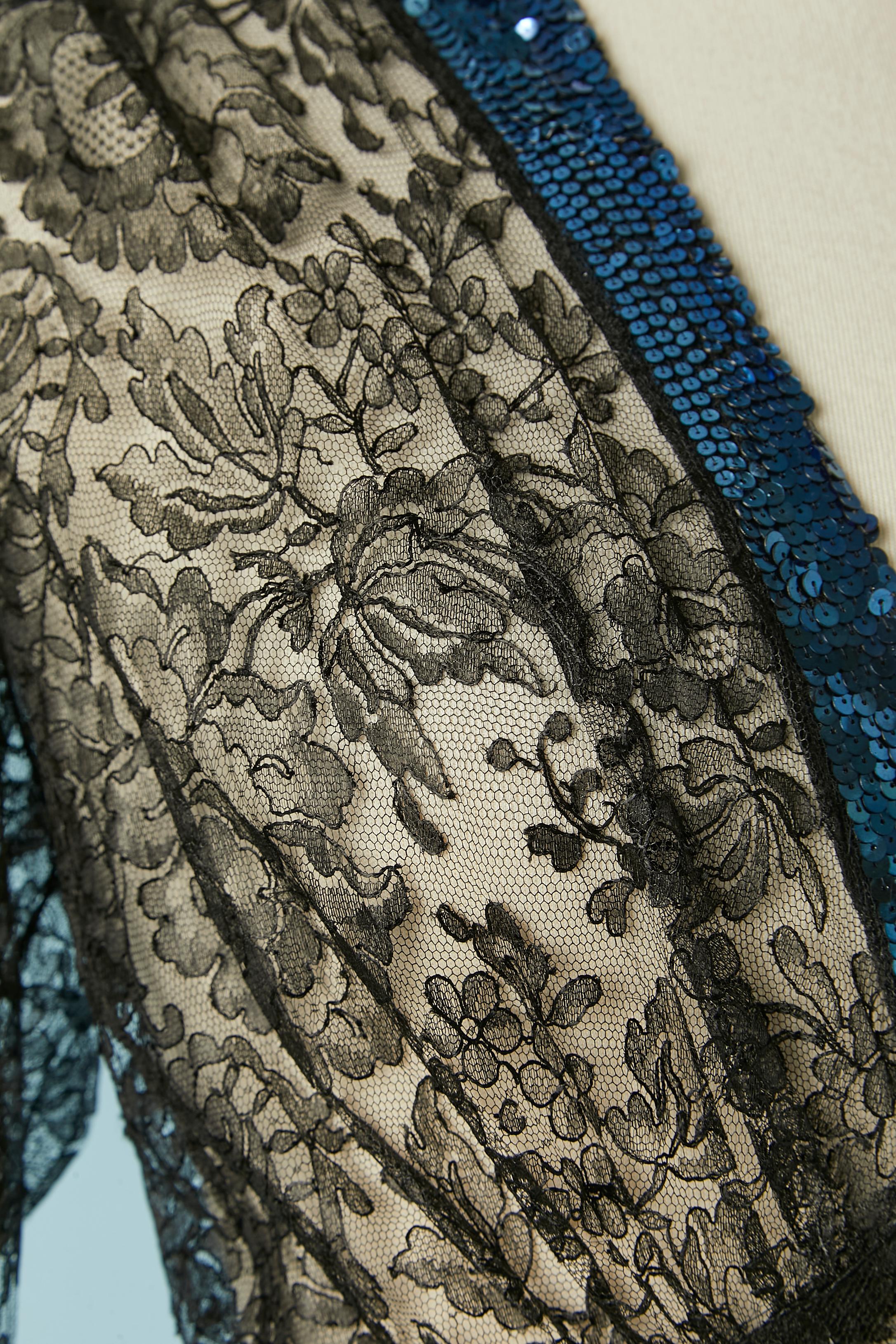 See-through black lace evening dress with blue sequin embellishement Circa 1930' For Sale 1