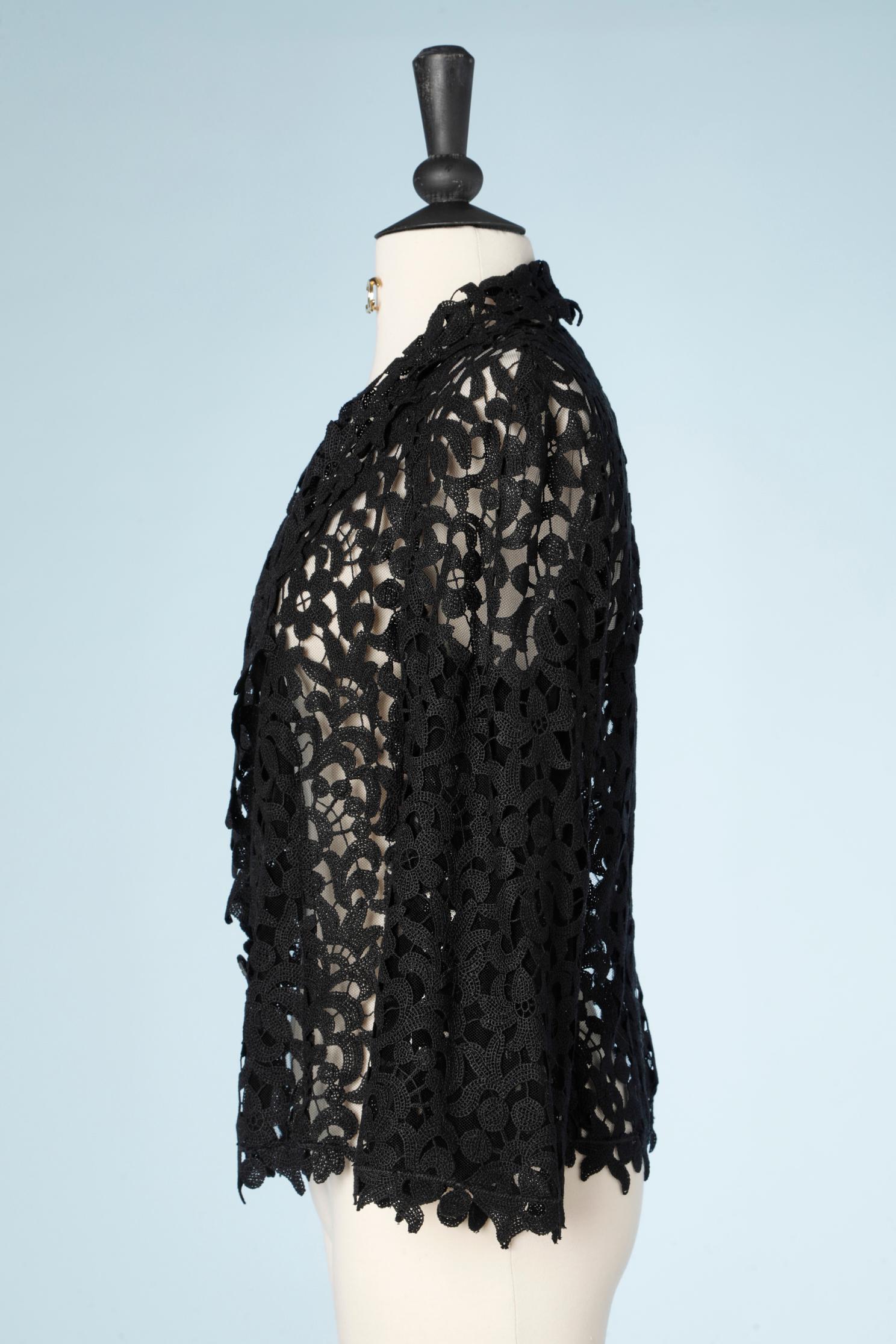 Women's See-through black lace ( guipure) jacket on black tulle base Chanel 