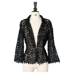 See-through black lace ( guipure) jacket on black tulle base Chanel 