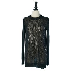 Pull en mohair noir transparent avec paillettes Junya Watanabe COMME DES GARÇONS