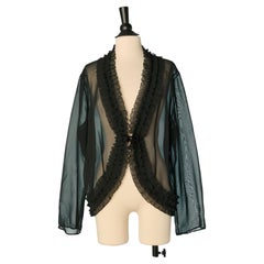 See-through black polyester shirt with ruffle edge PER TE by KRIZIA
