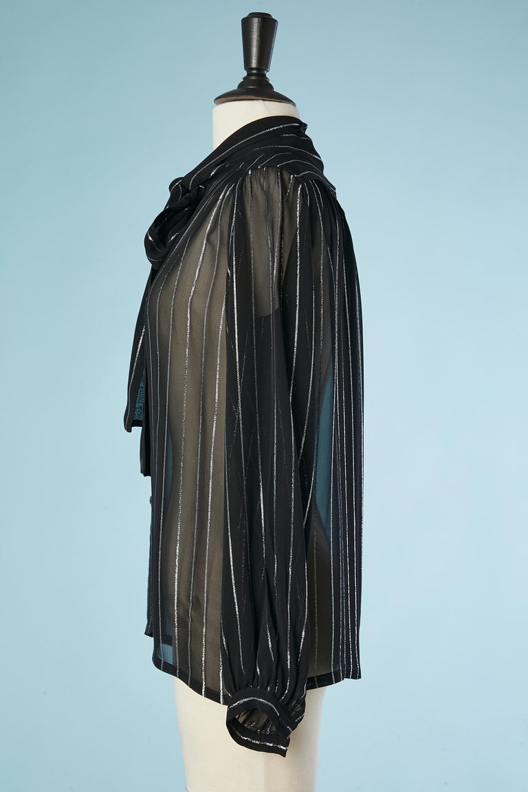 Seethrough black shirt with bowtie and lurex stripes Saint Laurent