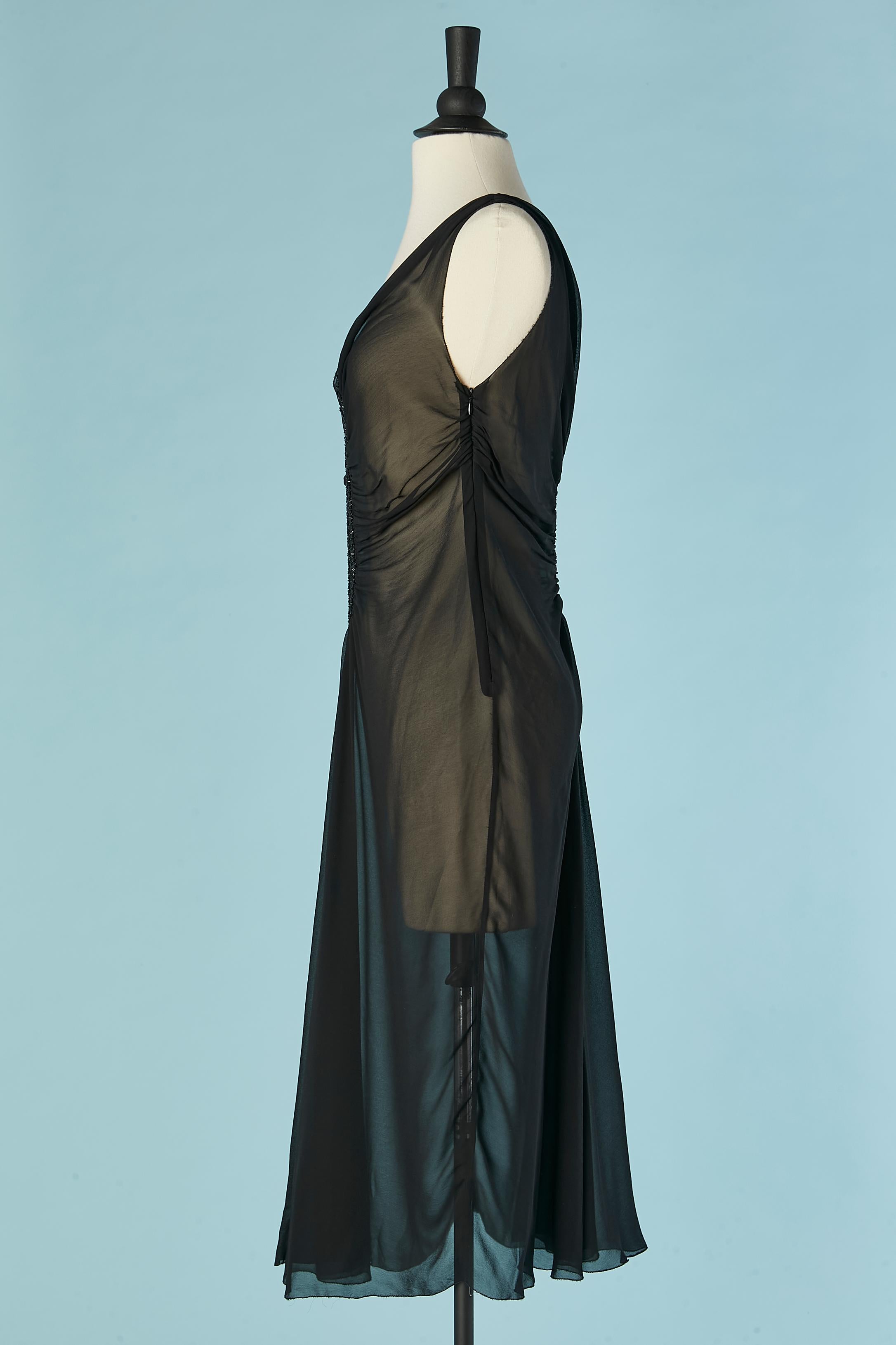 Vestido de noche transparente de gasa de seda negra con pedrería Alberta Ferretti en Excelente estado para la venta en Saint-Ouen-Sur-Seine, FR