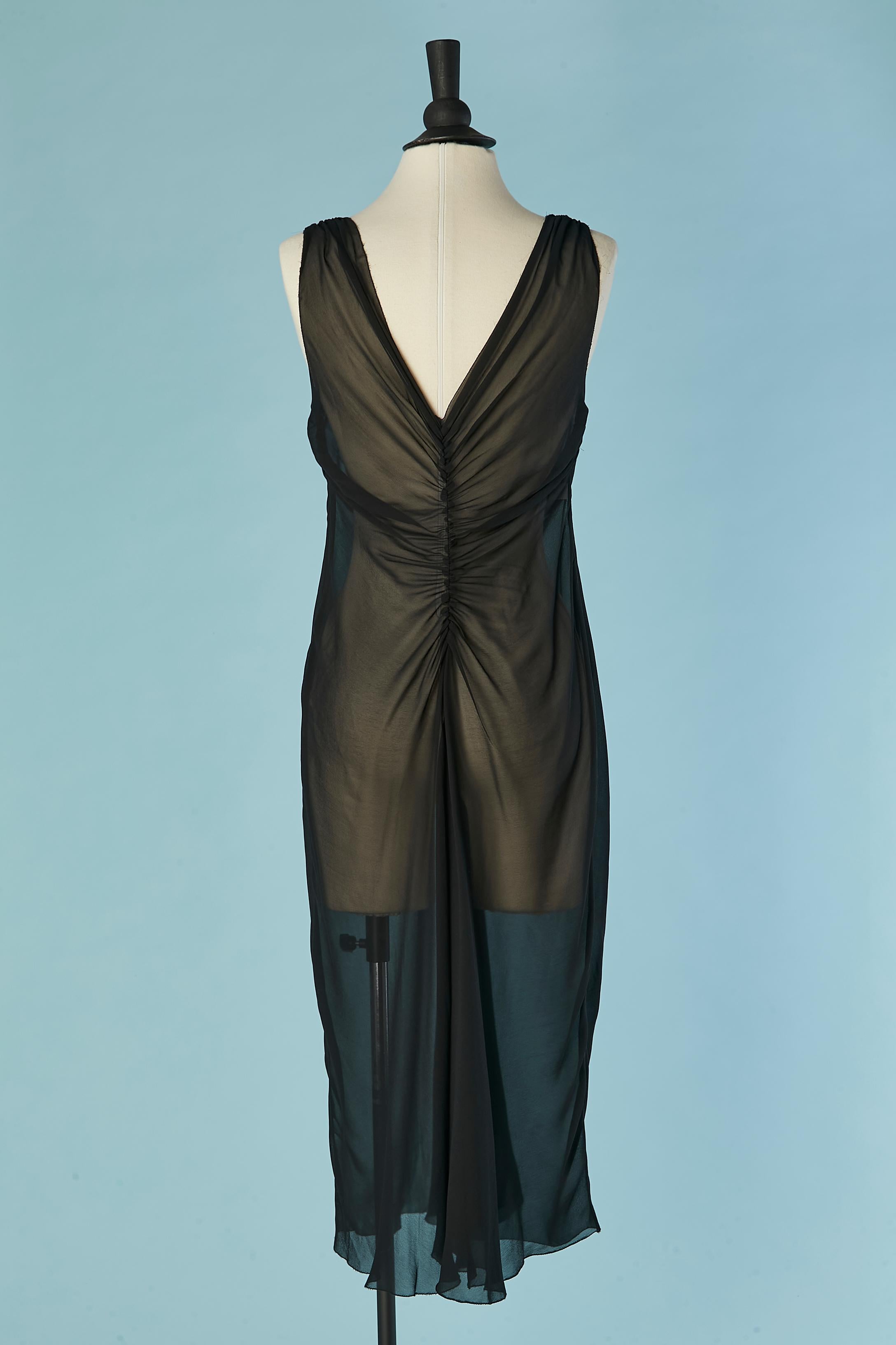 De las mujeres Vestido de noche transparente de gasa de seda negra con pedrería Alberta Ferretti en venta