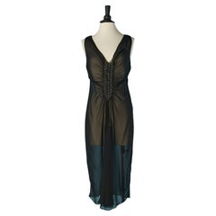 Abito da sera See One in chiffon di seta nero con perline Alberta Ferretti