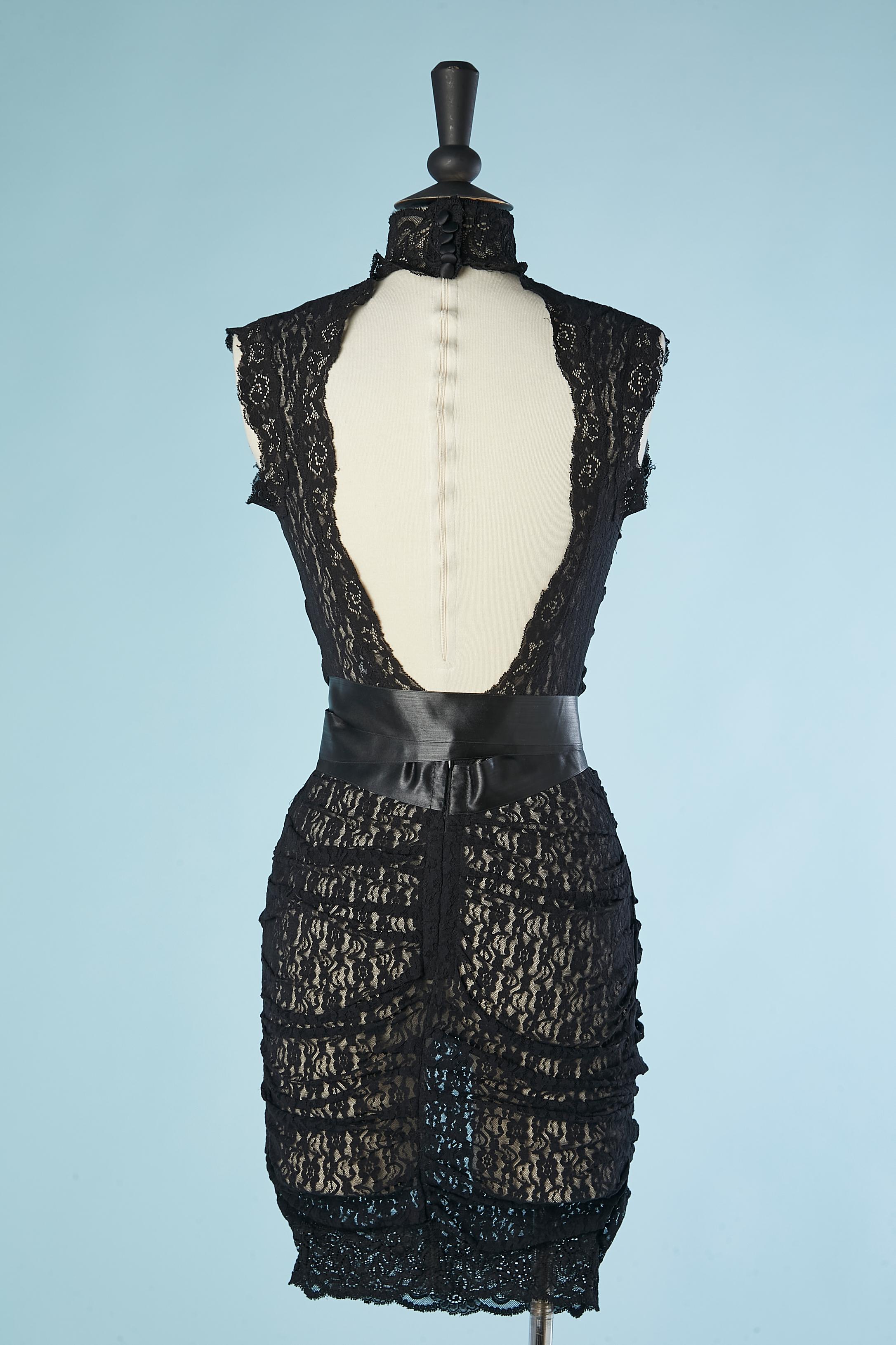 See-through black stretch lace dress with satin ribbon belt Dolce & Gabbana  1