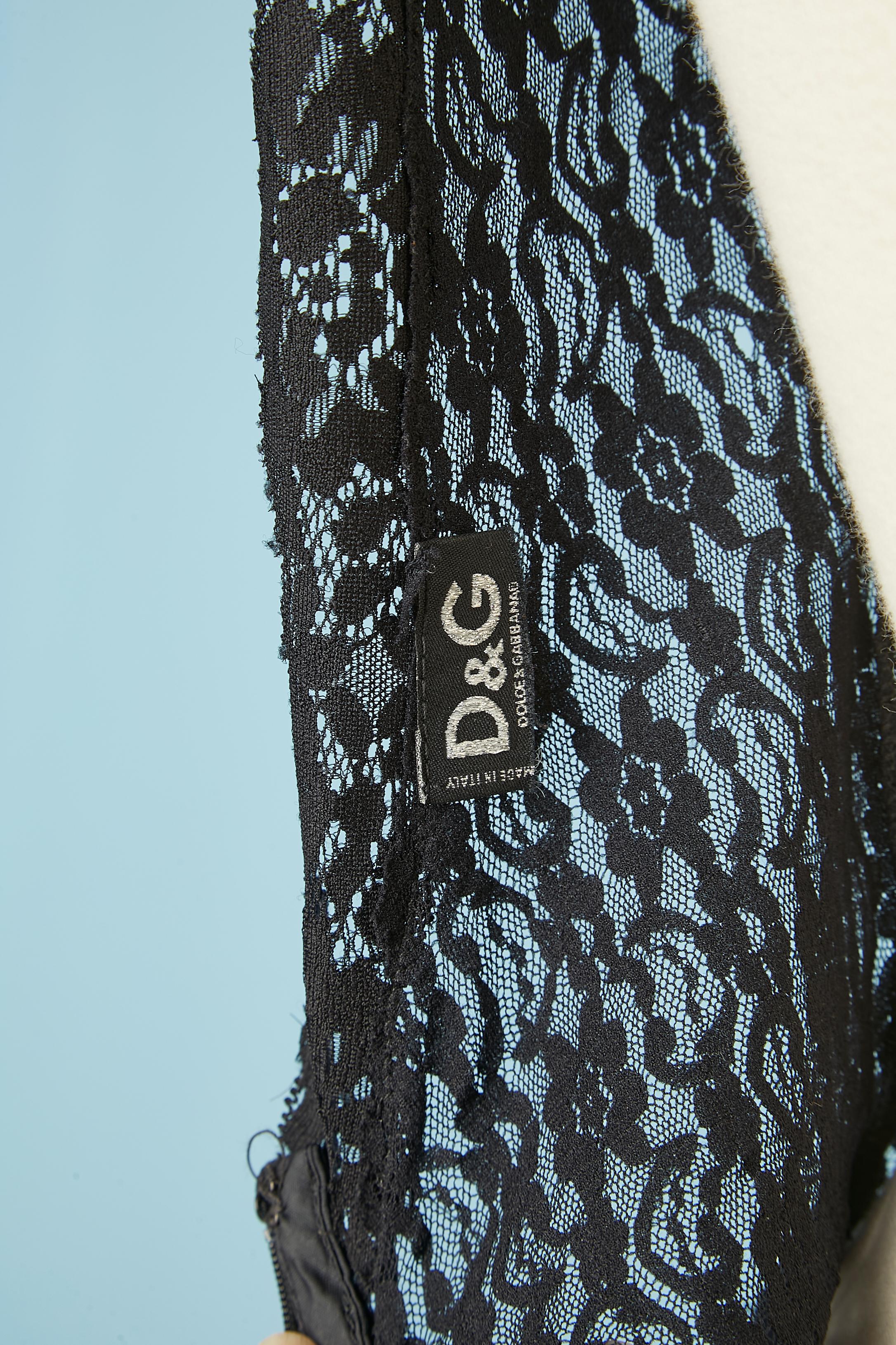 See-through black stretch lace dress with satin ribbon belt Dolce & Gabbana  2