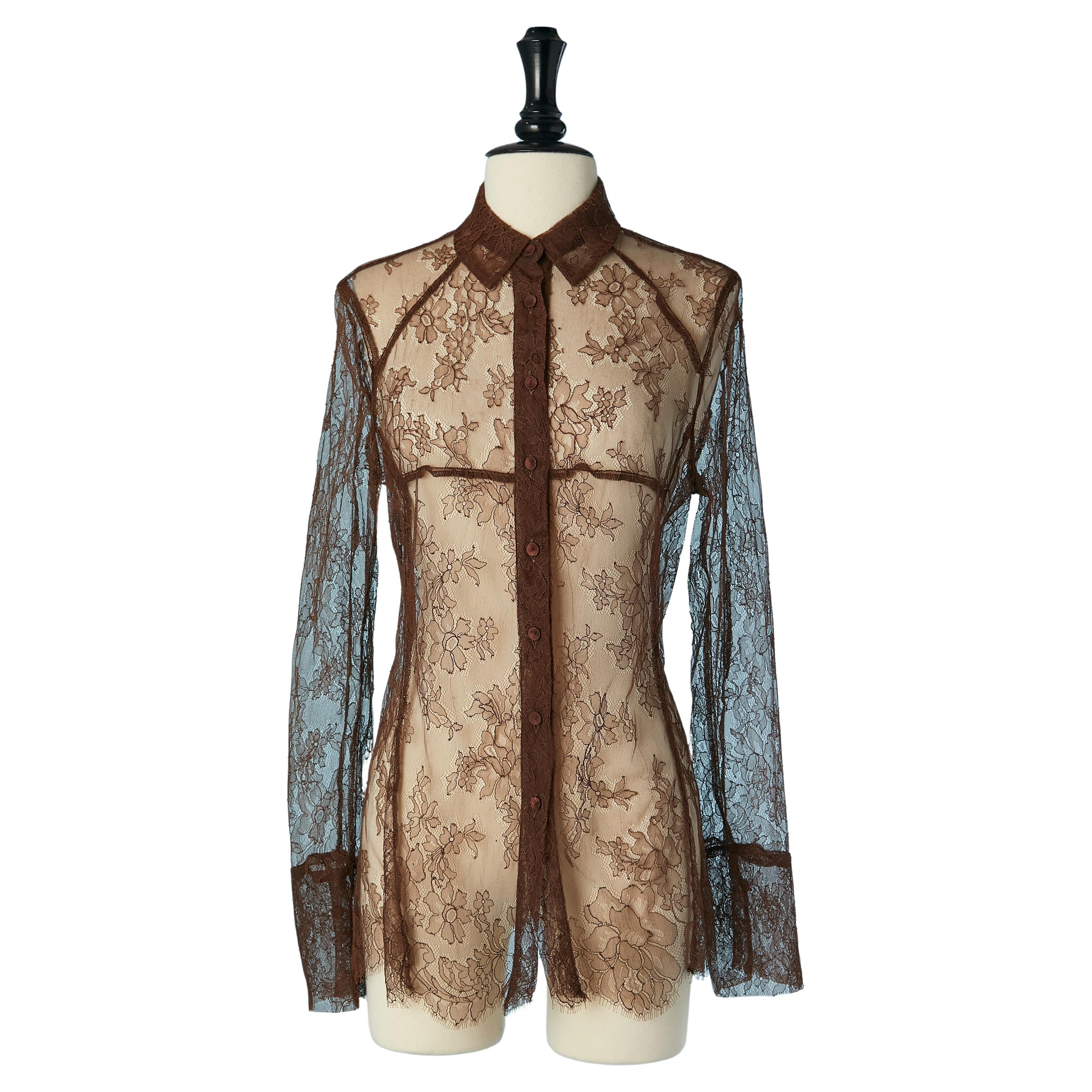 See-through brown lace Christian Lacroix BAZAR  For Sale