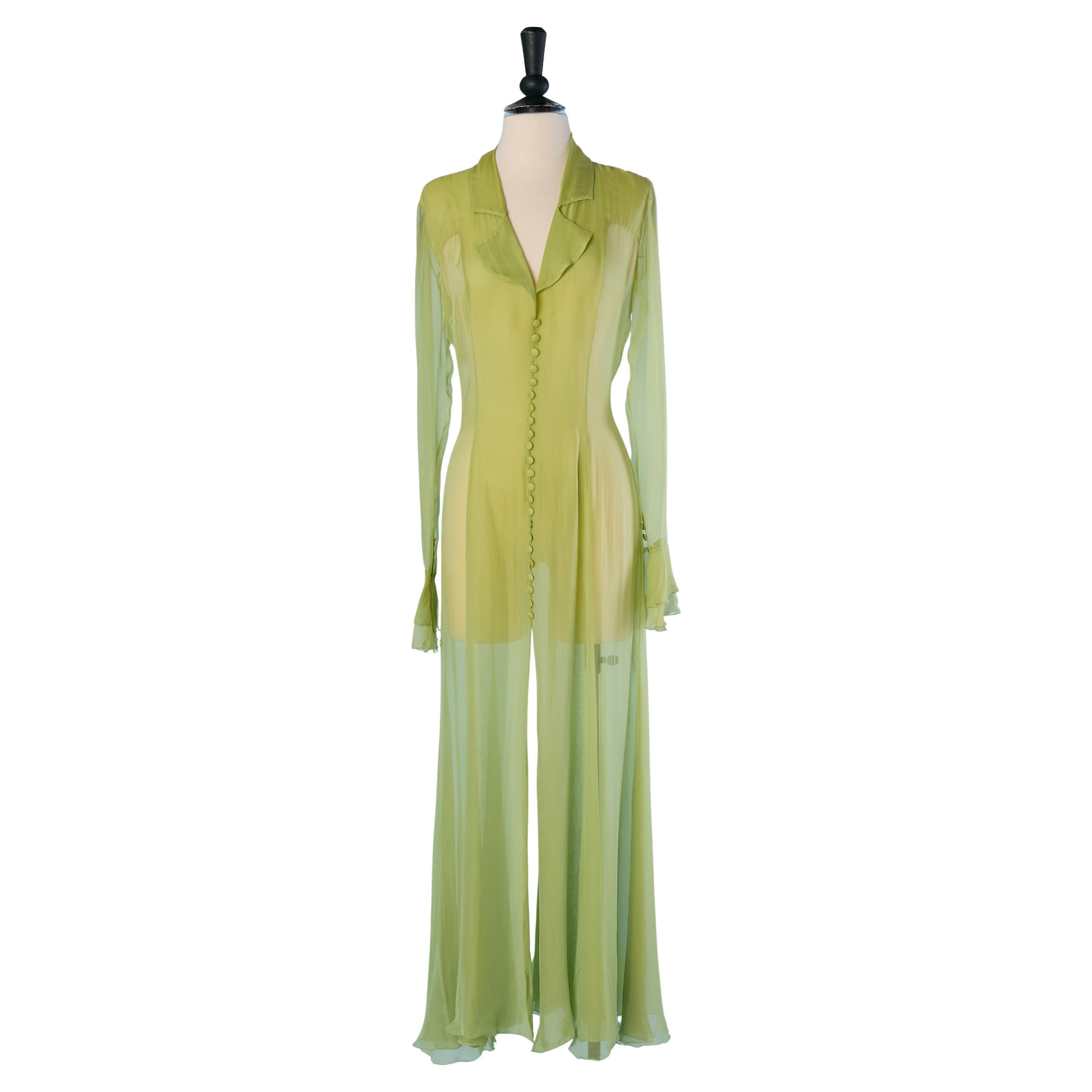 See-through green silk chiffon coat ROCHAS For Sale