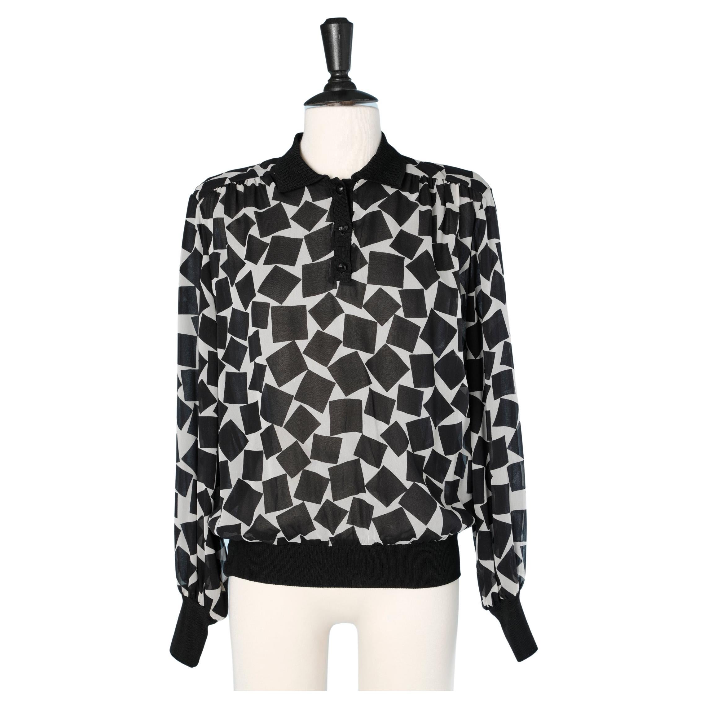 See-through printed black and white chiffon shirt Valentino Night 