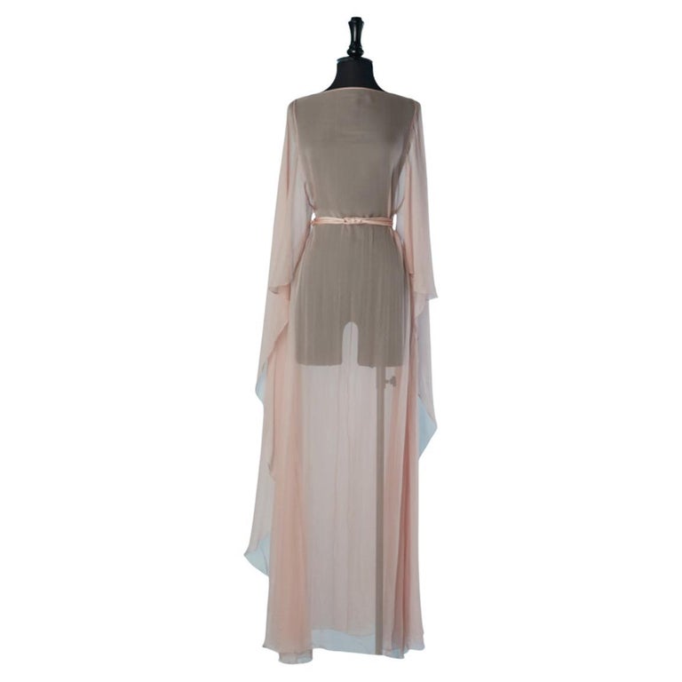 See-through silk chiffon dress with cape CHRISTIAN DIOR at 1stDibs
