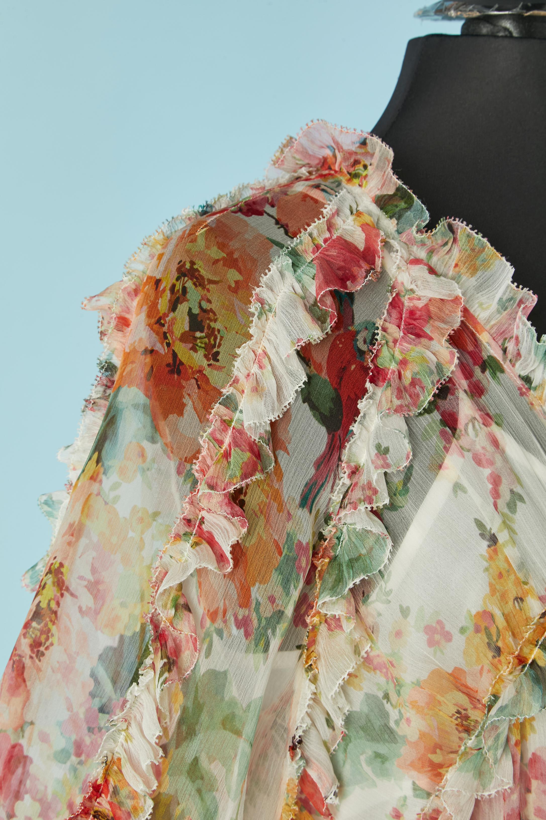 Durchsichtiges Cocktailkleid aus bedrucktem Seidenchiffon mit Rüschen ZIMMERMANN im Zustand „Hervorragend“ im Angebot in Saint-Ouen-Sur-Seine, FR