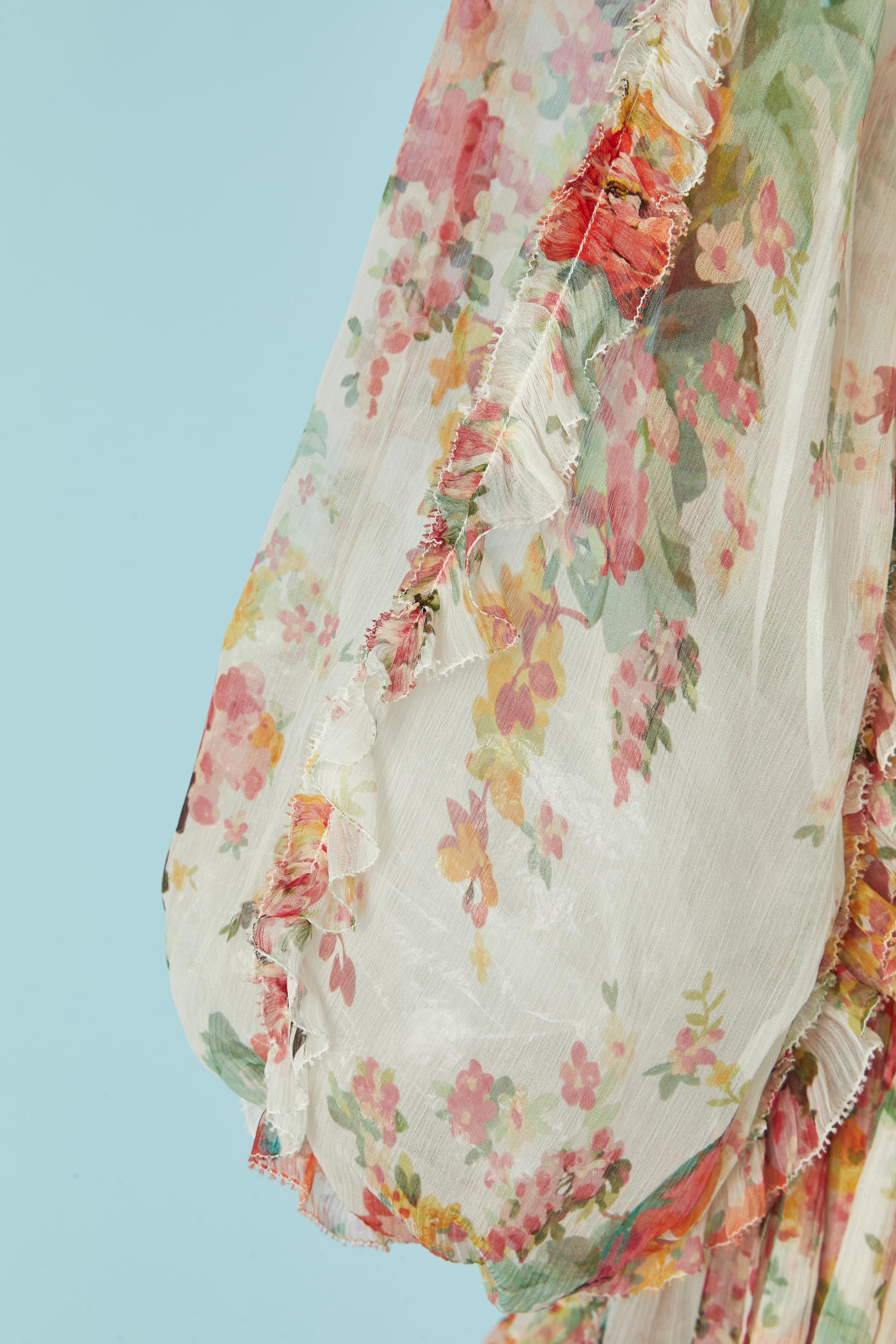 Durchsichtiges Cocktailkleid aus bedrucktem Seidenchiffon mit Rüschen ZIMMERMANN Damen im Angebot