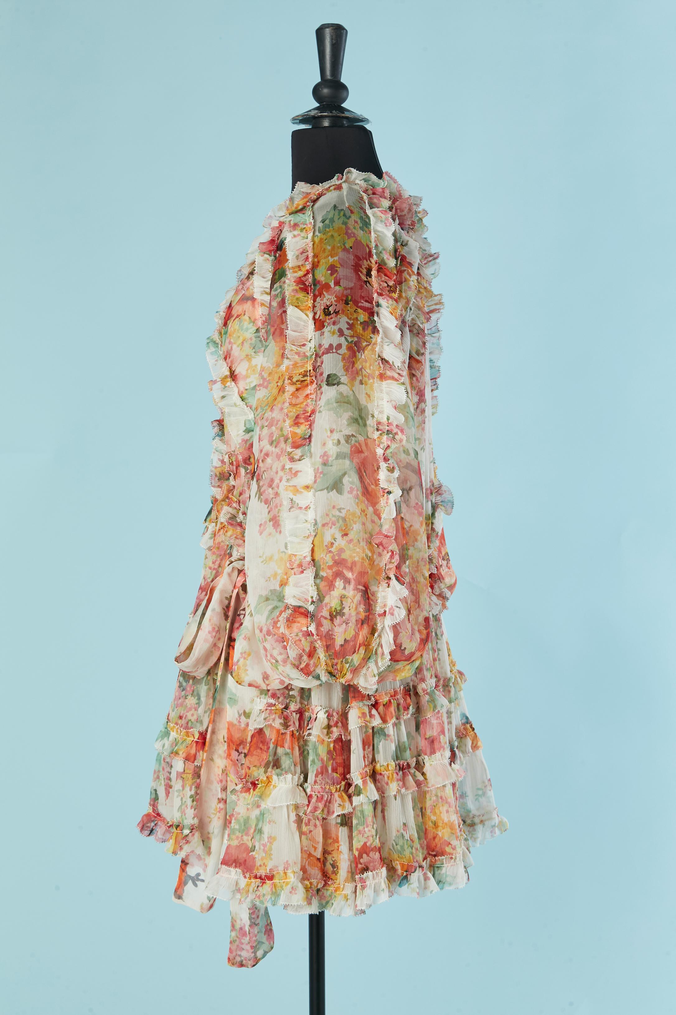 Durchsichtiges Cocktailkleid aus bedrucktem Seidenchiffon mit Rüschen ZIMMERMANN im Angebot 1