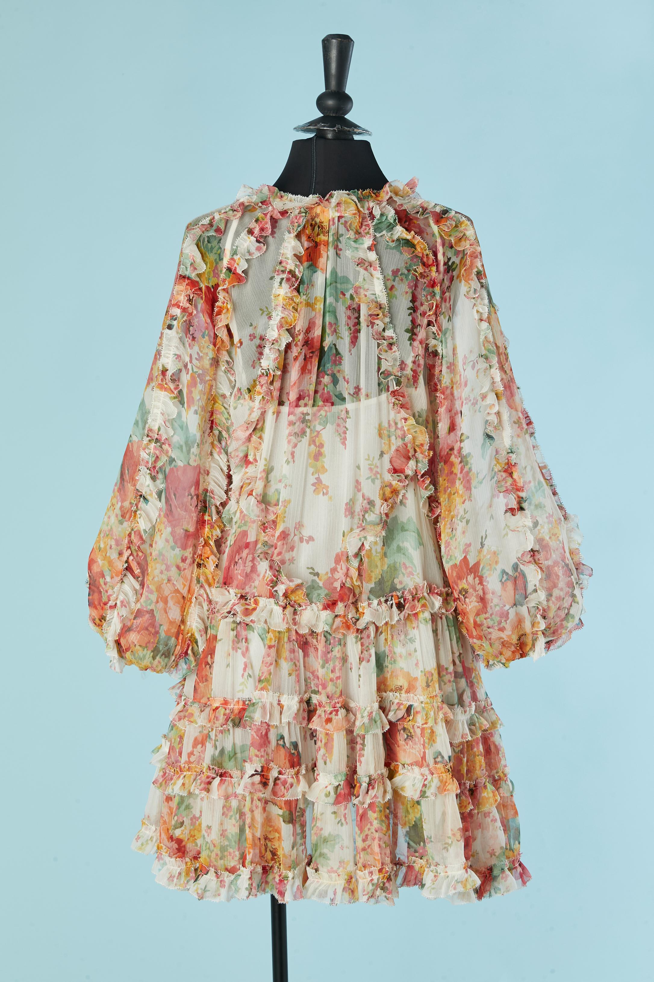 Durchsichtiges Cocktailkleid aus bedrucktem Seidenchiffon mit Rüschen ZIMMERMANN im Angebot 2