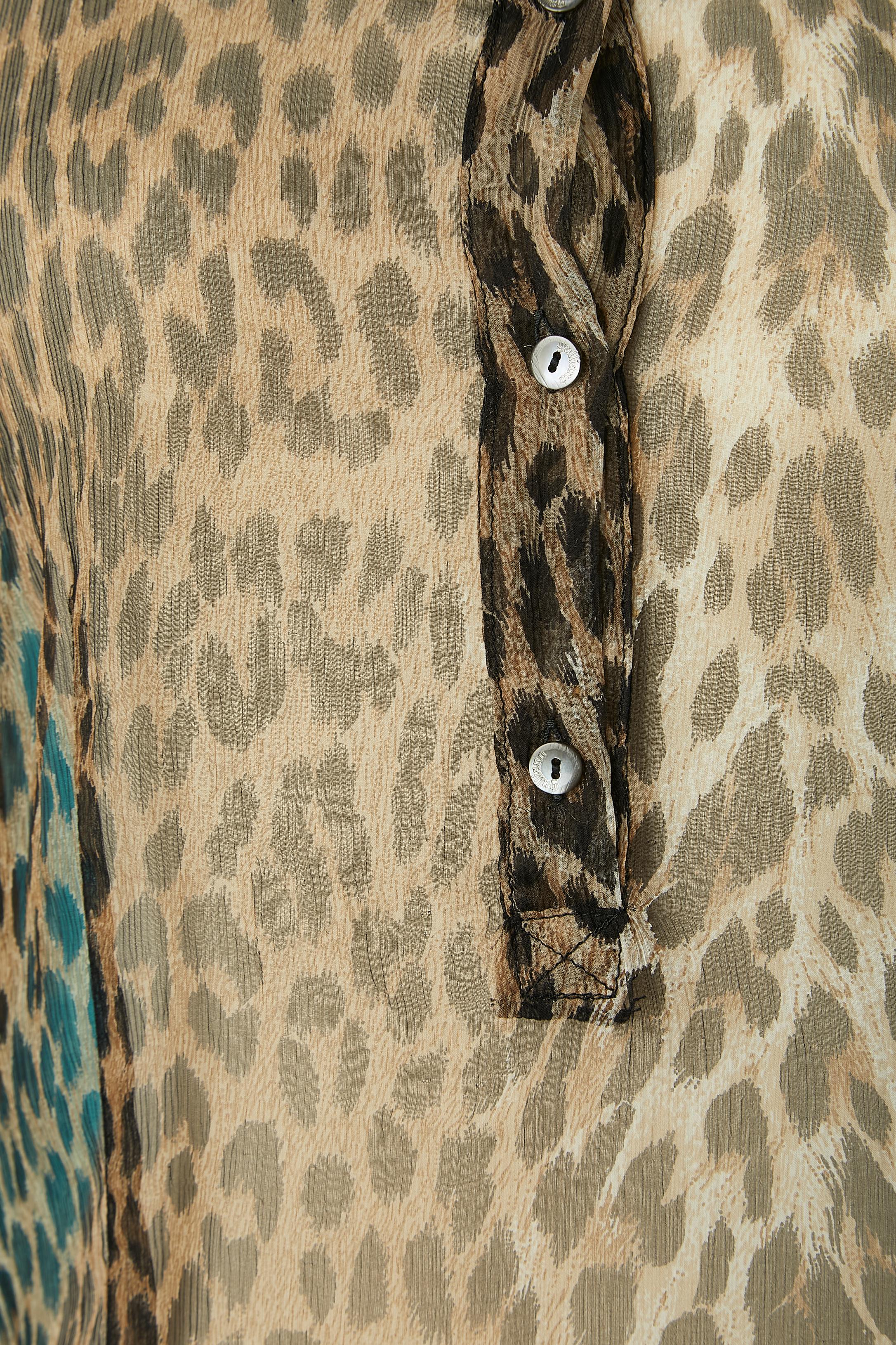 See-through silk chiffon shirt with leopard print Galliano  In Excellent Condition For Sale In Saint-Ouen-Sur-Seine, FR