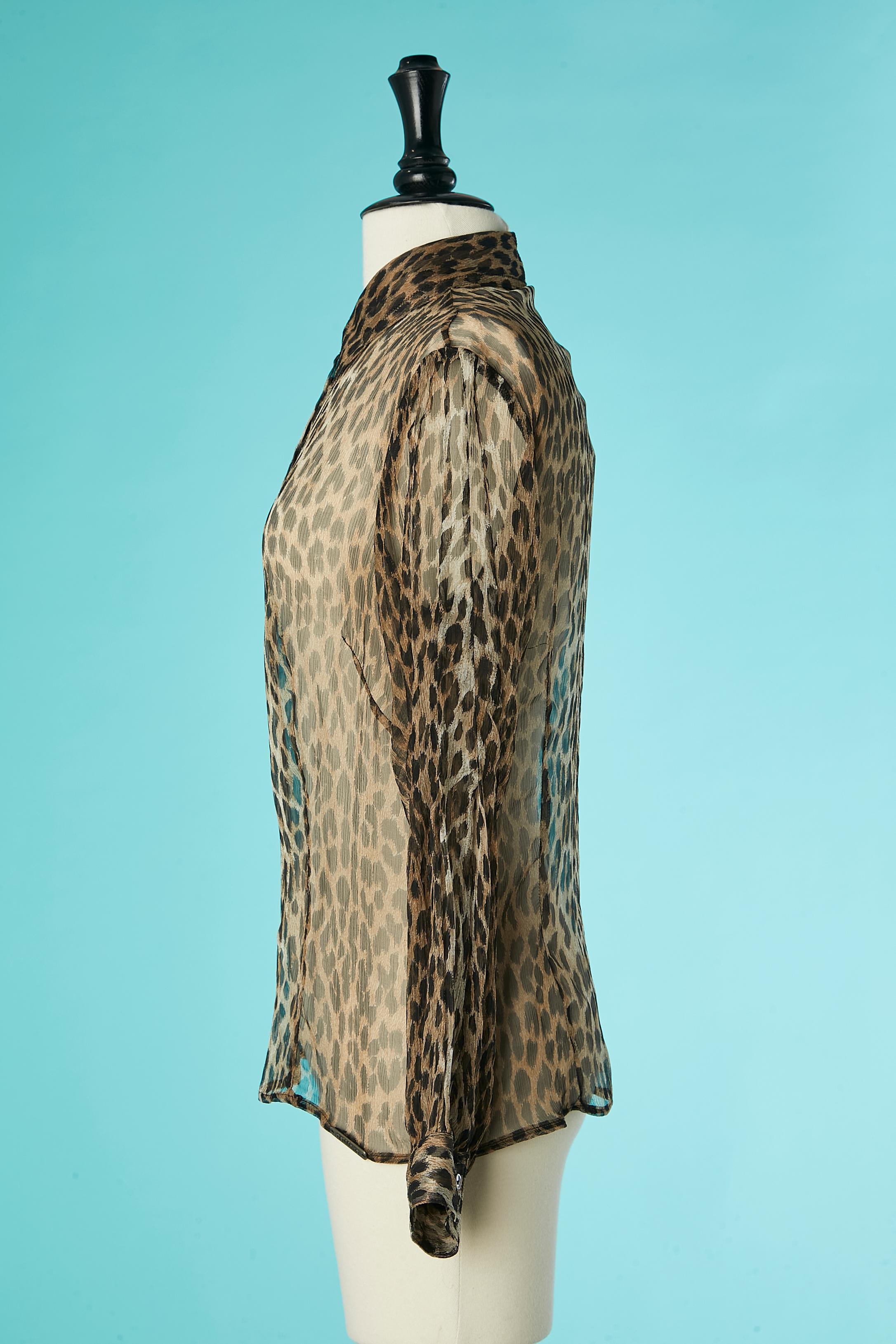 See-through silk chiffon shirt with leopard print Galliano  For Sale 1
