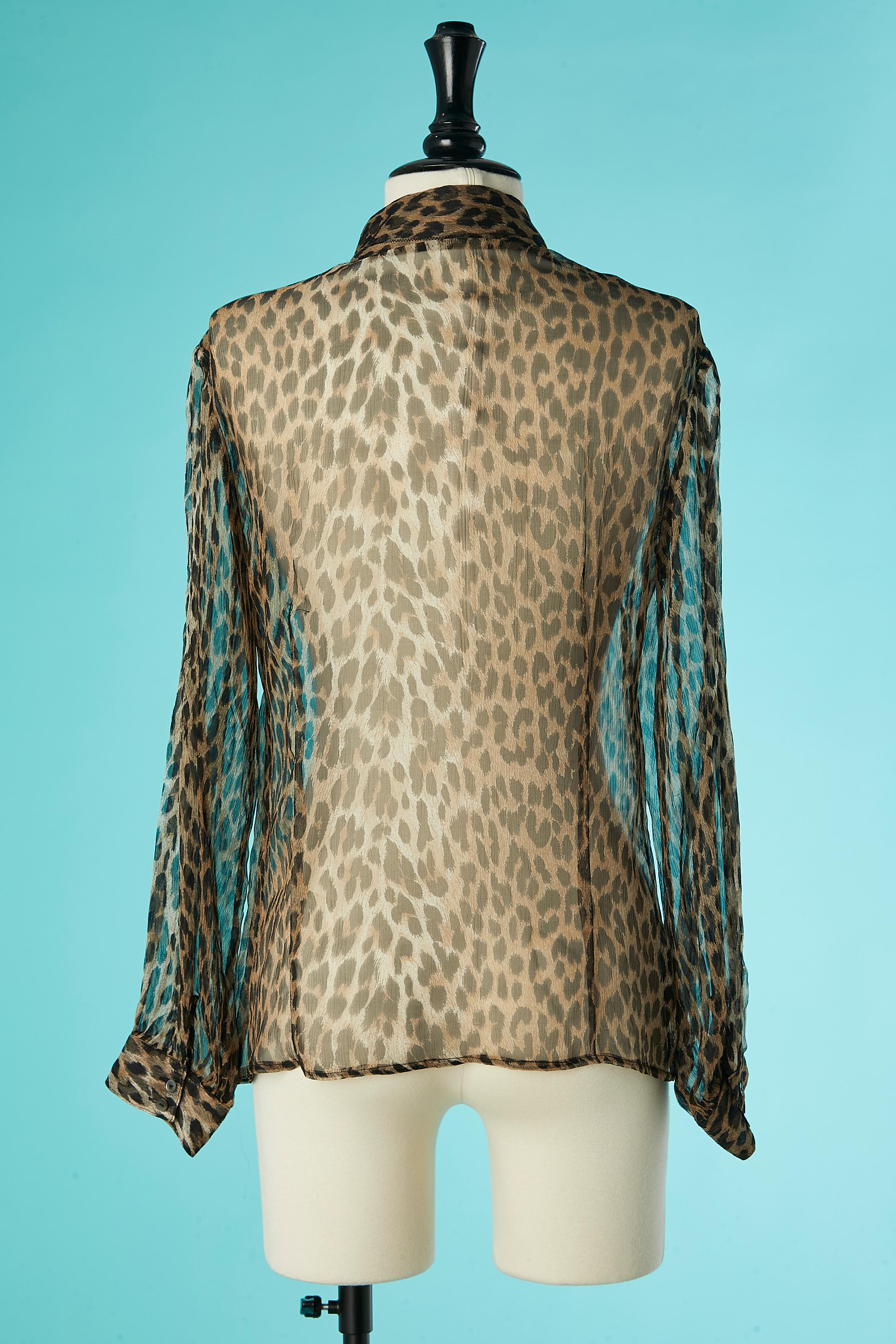 See-through silk chiffon shirt with leopard print Galliano  For Sale 2