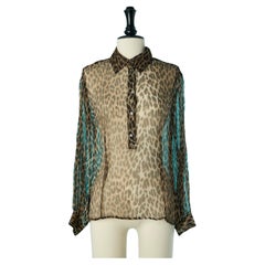 See-through silk chiffon shirt with leopard print Galliano 