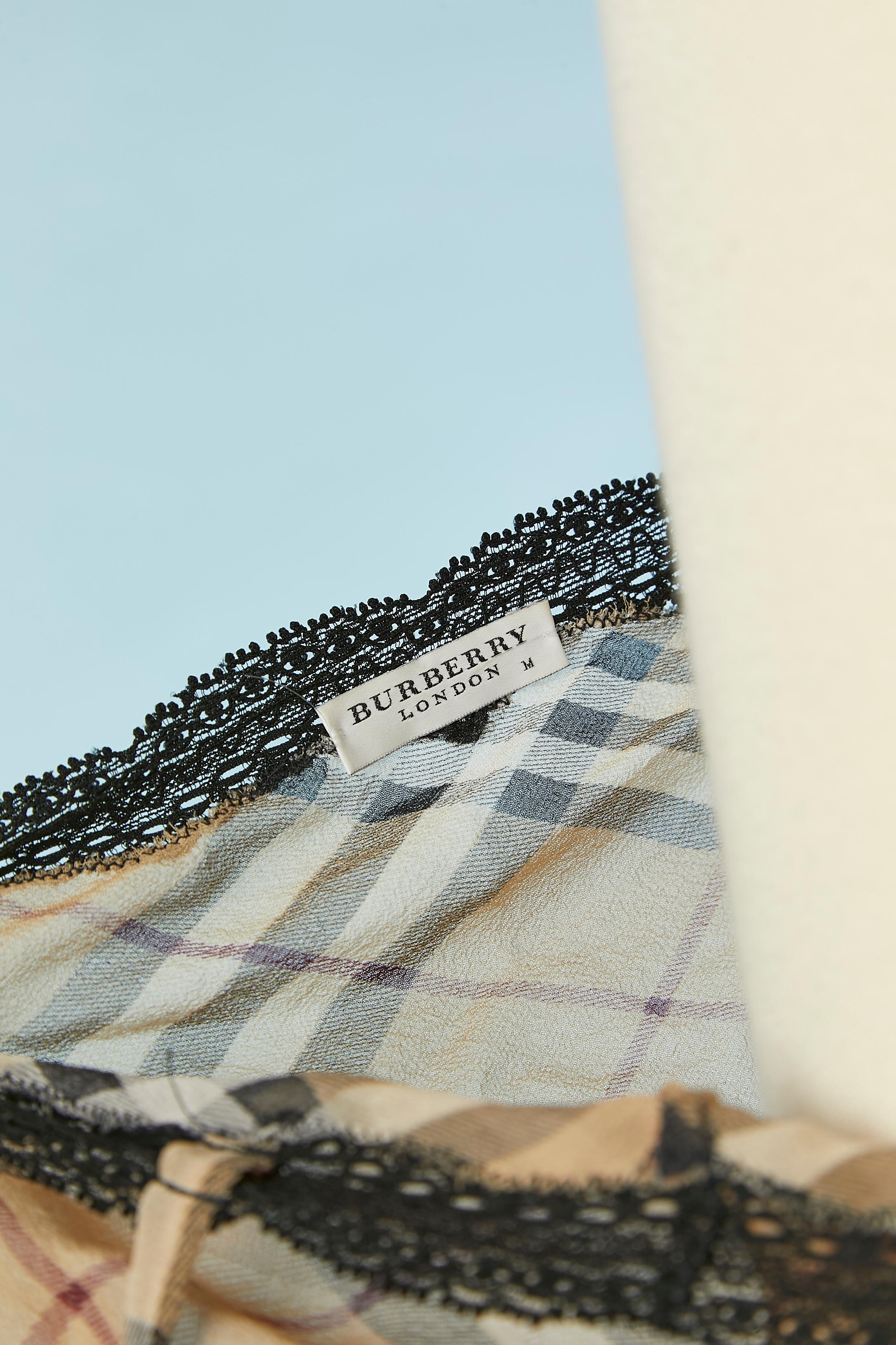 See-through silk chiffon slip dress with Tartan print and lace  Burberry London 1