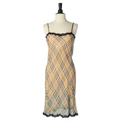 See-through silk chiffon slip dress with Tartan print and lace  Burberry London