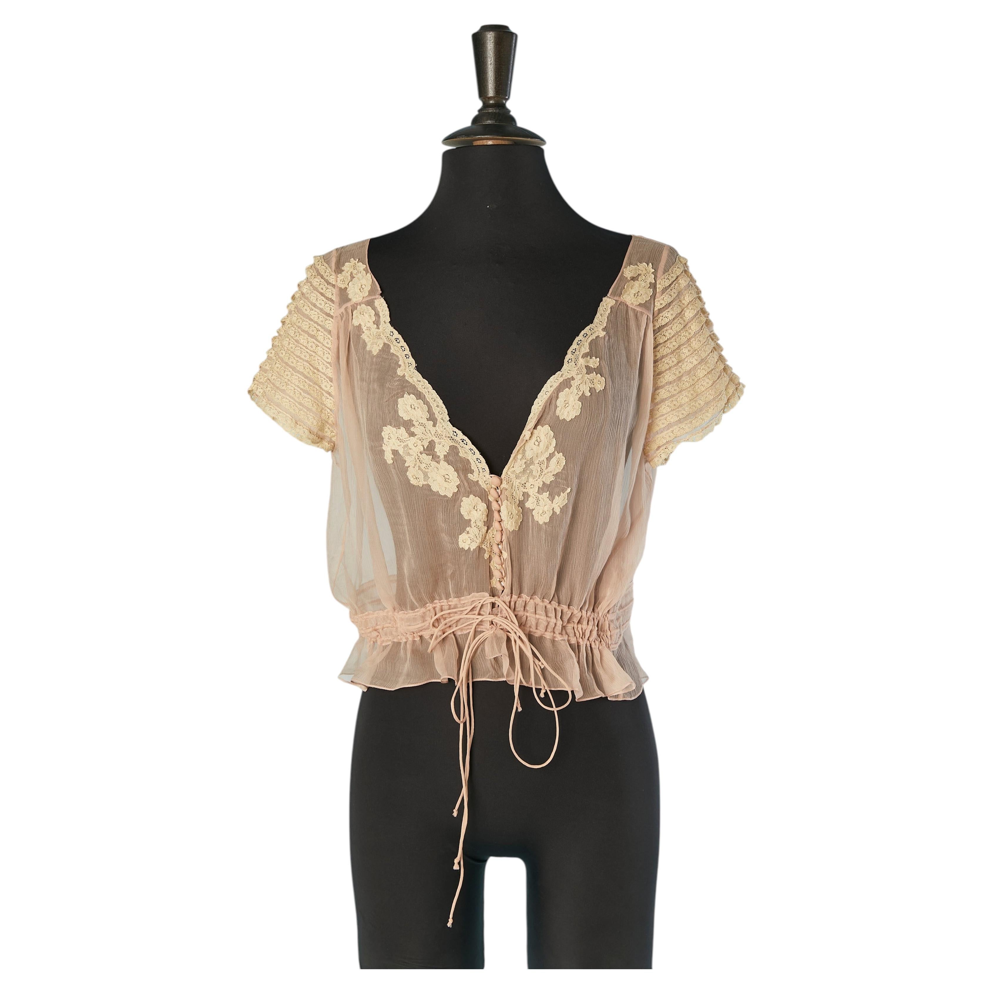 Top in chiffon di seta trasparente con pizzo di LOLITA LEMPICKA