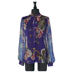 See-through silk printed shirt with bow tie DOLCE & GABBANA